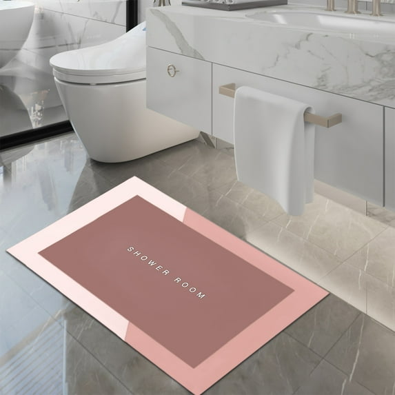 Ovzne Square Diatomite Bath Mat Quick-Dry Absorbent Shower Mat For Bathtub Rubber-Backed Non-Slip Bathroom Floor Mat With Diatomaceous Earth Material