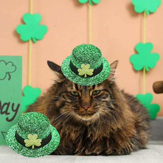 Ovzne St. Patrick'S Day Pet Hairpin Set (135Cm/5.11.9In) - 2Pcs Clovers Hat Hairpins For Irish Festival, Party Accessories For Cats Dogs, Cute Green Themed Pet Headdress