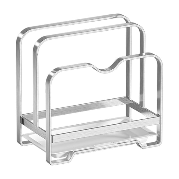 Ovzne Stainless Steel Countertop Pot Lid Rack Household Storage And Draining Rack Kitchen Cutting Board Organizer White