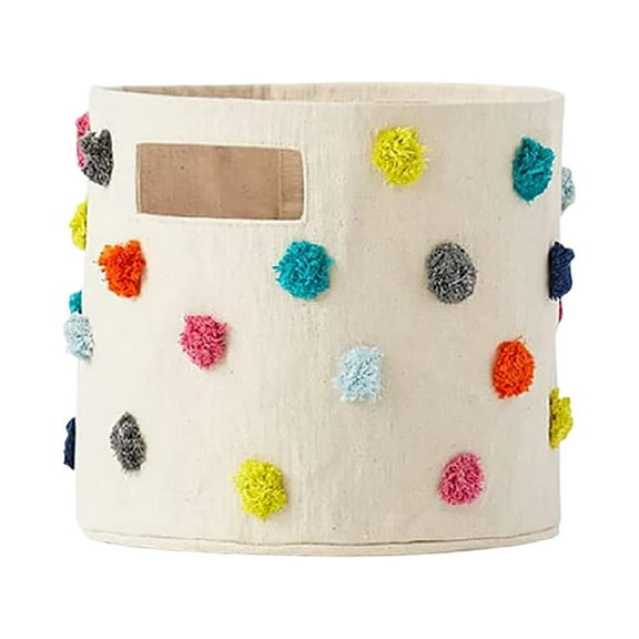 Ovzne Storage Basket for Colorful Hair Ball Decor | Throw Blanket Basket for Living Room | Laundry Storage Organizer | Toy Basket Storage for Kids | Hamper for Baby Rainbow Nursery Decor