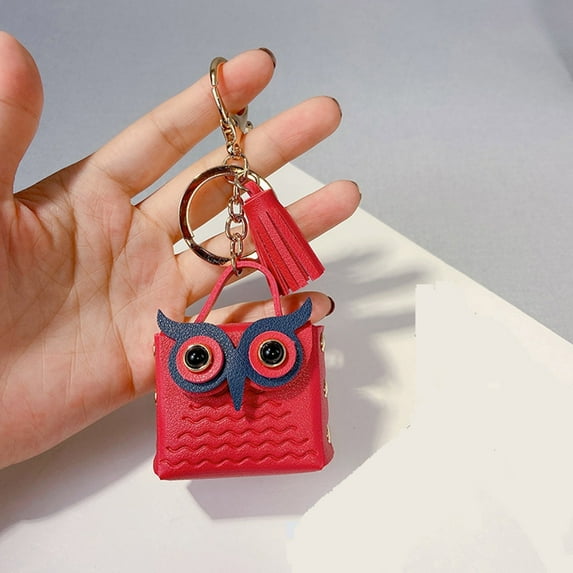 Ovzne Tassel Owl Bag Keychain - 2.16×1.85in Leather Metal Pendant, Stylish Accessory for Bags Keys