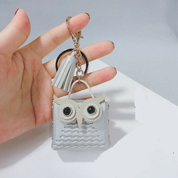 Ovzne Tassel Owl Bag Keychain - 2.16×1.85in Leather Metal Pendant, Stylish Accessory for Bags Keys
