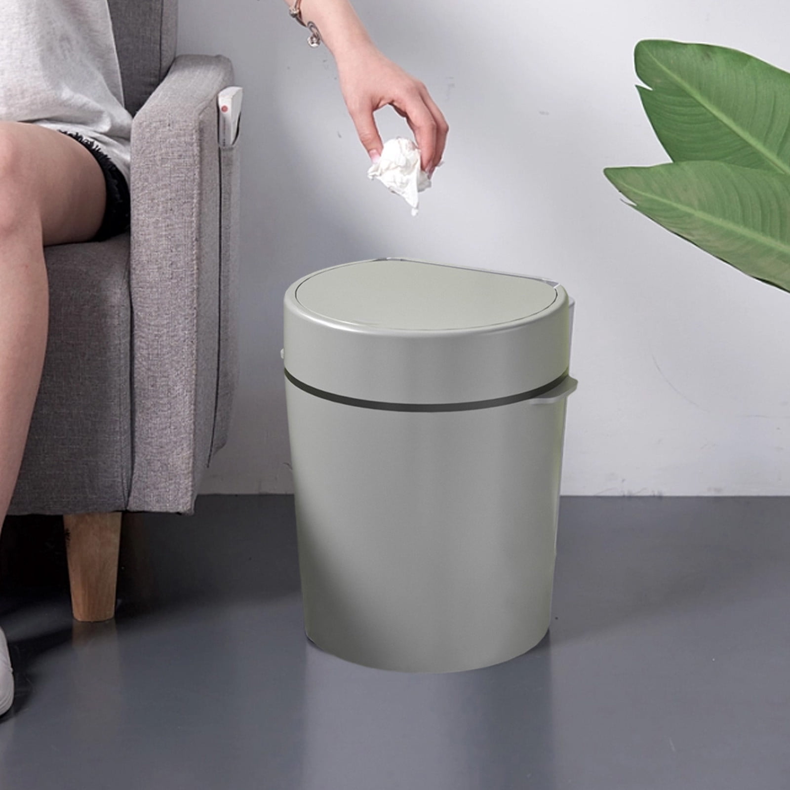 Ovzne Trash Can, Plastic Garbage Container Bin with Press Top Lid