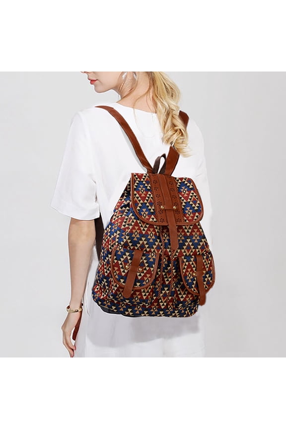 Travel Bag, Vintage Women Backpack Ethnic Travel Handbag Shoulder Bag, Boho Shoulder Bag Vintage Ethnic Flower Cross-body Bag Brown