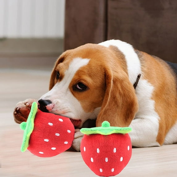 Ovzne Trendy Strawberry Pet Toy - 2-Piece Set For Dogs Cats, Chew-Resistant Interactive Toy,5.12X3.54In
