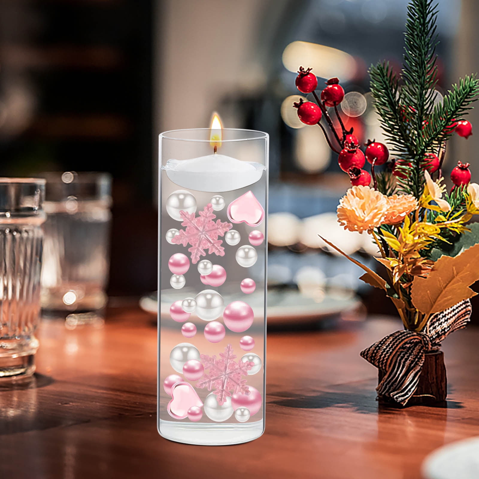 Ovzne Valentine's Day Vase Filler Set Acrylic Heart Pearls for Vases