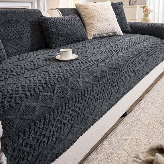 Ovzne Washable Non-Slip Plush Sofa Cover For 3-Seater – Thick Flocked Protector In Sleek