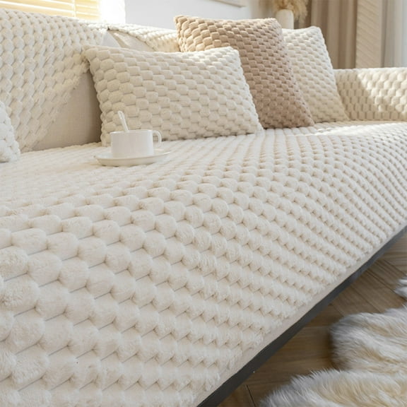 Ovzne Washable Non-Slip Plush Sofa Cover For 3-Seater – Thick Flocked Protector