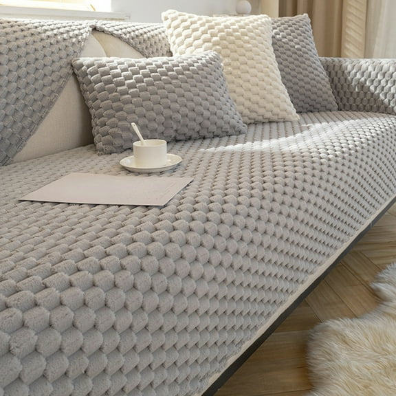 Ovzne Washable Non-Slip Plush Sofa Cover For 3-Seater – Thick Flocked Protector