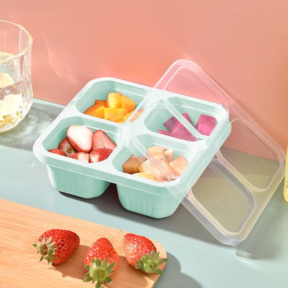 Ovzne Wheat Straw 4-Compartment Lunch Box - Stackable Food Container With Transparent Lid