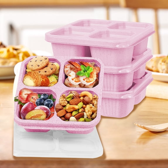 Ovzne Wheat Straw 4-Compartment Lunch Box - Stackable Food Container With Transparent Lid