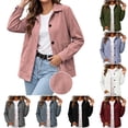 thumbnail image 1 of Ovzne Women's Corduroy Shacket Button Down Jacket Lapel Collar Long Sleeve Coat with Pockets Relaxed Fit Casual Outerwear,Pink Jackets for Women, 1 of 9