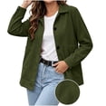 thumbnail image 1 of Ovzne Women's Corduroy Shacket Button Down Jacket Lapel Collar Long Sleeve Coat with Pockets Relaxed Fit Casual Outerwear,Army Green Jackets for Women, 1 of 8