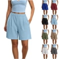 thumbnail image 1 of Ovzne Women's High Waisted Wide Leg Elastic Trendy Athletic Shorts Polyester Casual Summer Loose Workout Running Shorts with Pockets S-XXL, 1 of 9