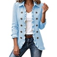 thumbnail image 1 of Ovzne Women's Plus Size Check Ruffle Jacket Lapel Collar Long Sleeve Open Front Coat with Decorative Buttons Tailored Fit,Sky Blue Jackets for Women, 1 of 8