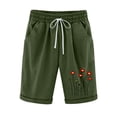thumbnail image 1 of Ovzne Women's Printed Elastic Waist Drawstring Shorts Floral Embroidery Casual Summer Pants with Pockets Plus Size Comfortable,Army Green,L, 1 of 2