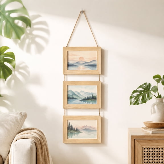 Ovzne Wooden 6-Inch 3-Photo Display Stand & Hanging Frame Decor