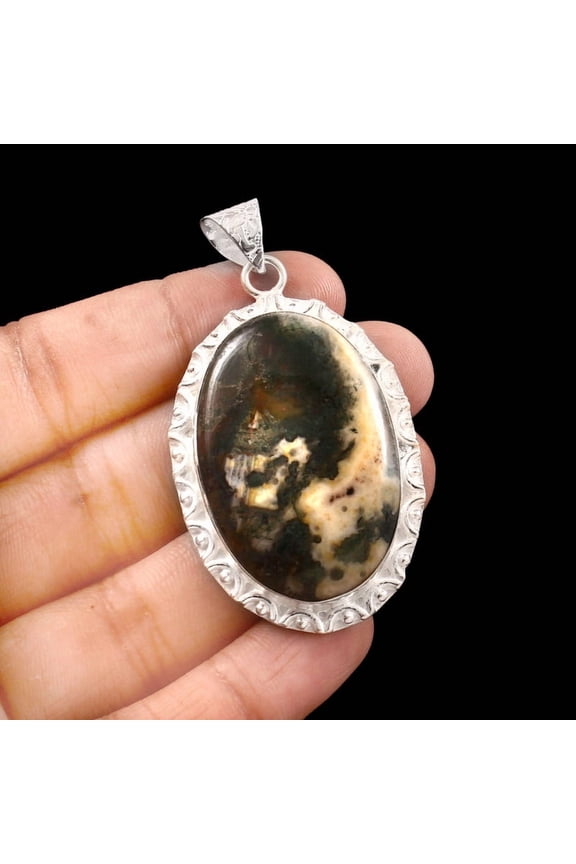 Designer Natural Moss Agate Gemstone Oval Shape 82 CT's Silver Fashion Jewelry Pendant