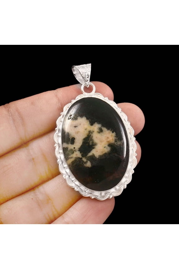 Designer Natural Moss Agate Gemstone Oval Shape 90 CT's Silver Fashion Jewelry Pendant