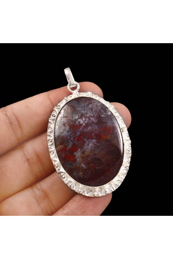 Owais Gems And Jewelry Mystic Glow 95 Carat Moss Agate Pendant Necklace Silver-Plated