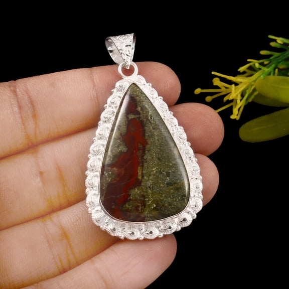 Owais Gems And Jewelry Natural Jasper Pendant 72 CT Pear Shape Gemstone Silver Pendant Women's Fashion Jewelry.