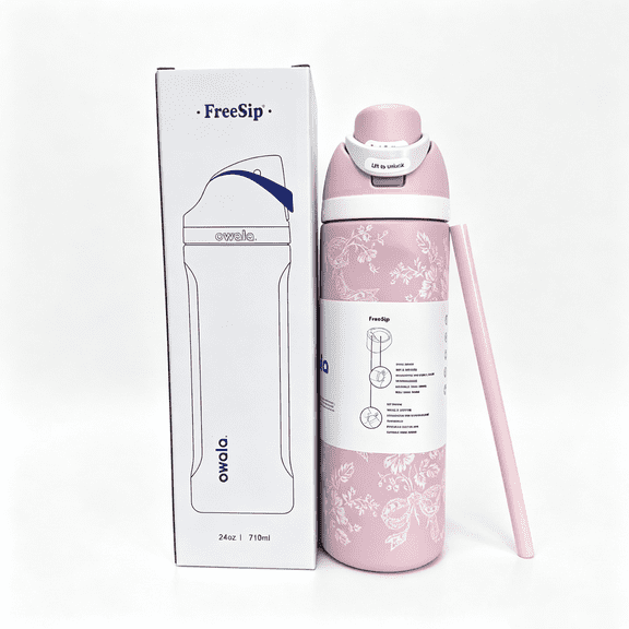 Owala FreeSip Stainless Steel Water Bottle, 24oz,Pink and white