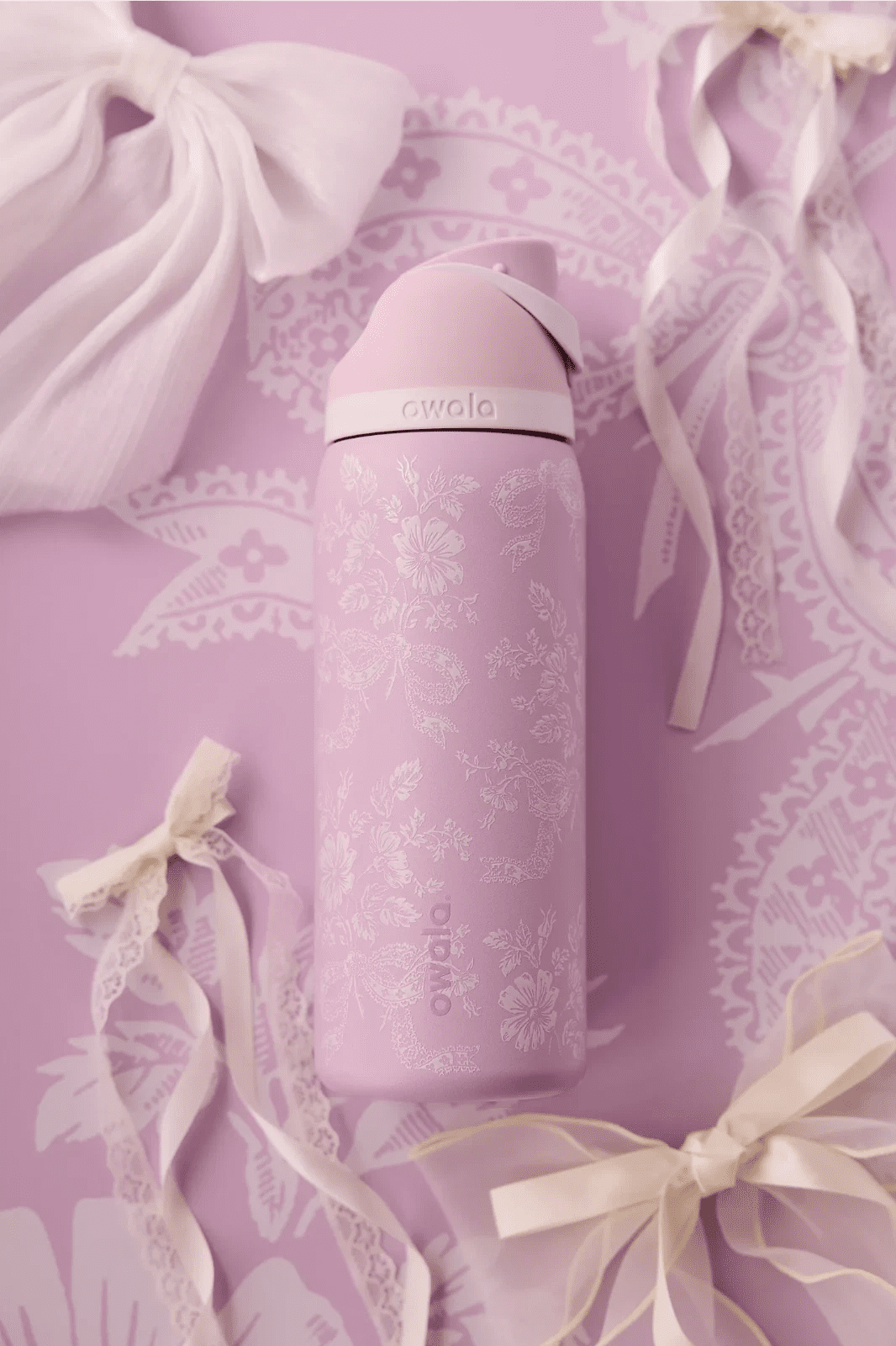 Owala FreeSip Stainless Steel Water Bottle, 32oz,Pink and white
