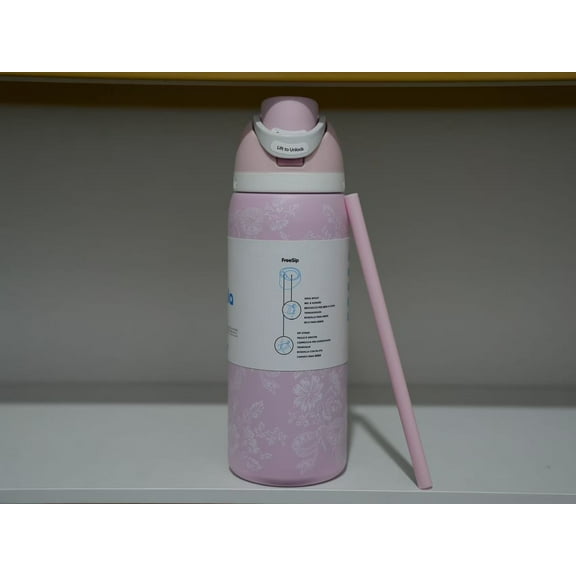 Owala FreeSip Stainless Steel Water Bottle, 32oz,Pink and white