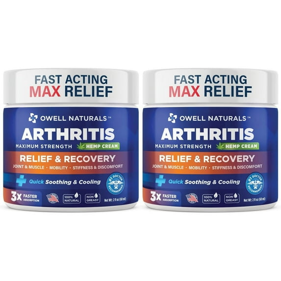 Owell Naturals Arthritis Pain Relief Cream, Maximum Strength Cream for Targeted Pain Relief, Soothing Formula, 2 Oz, 2 Pack