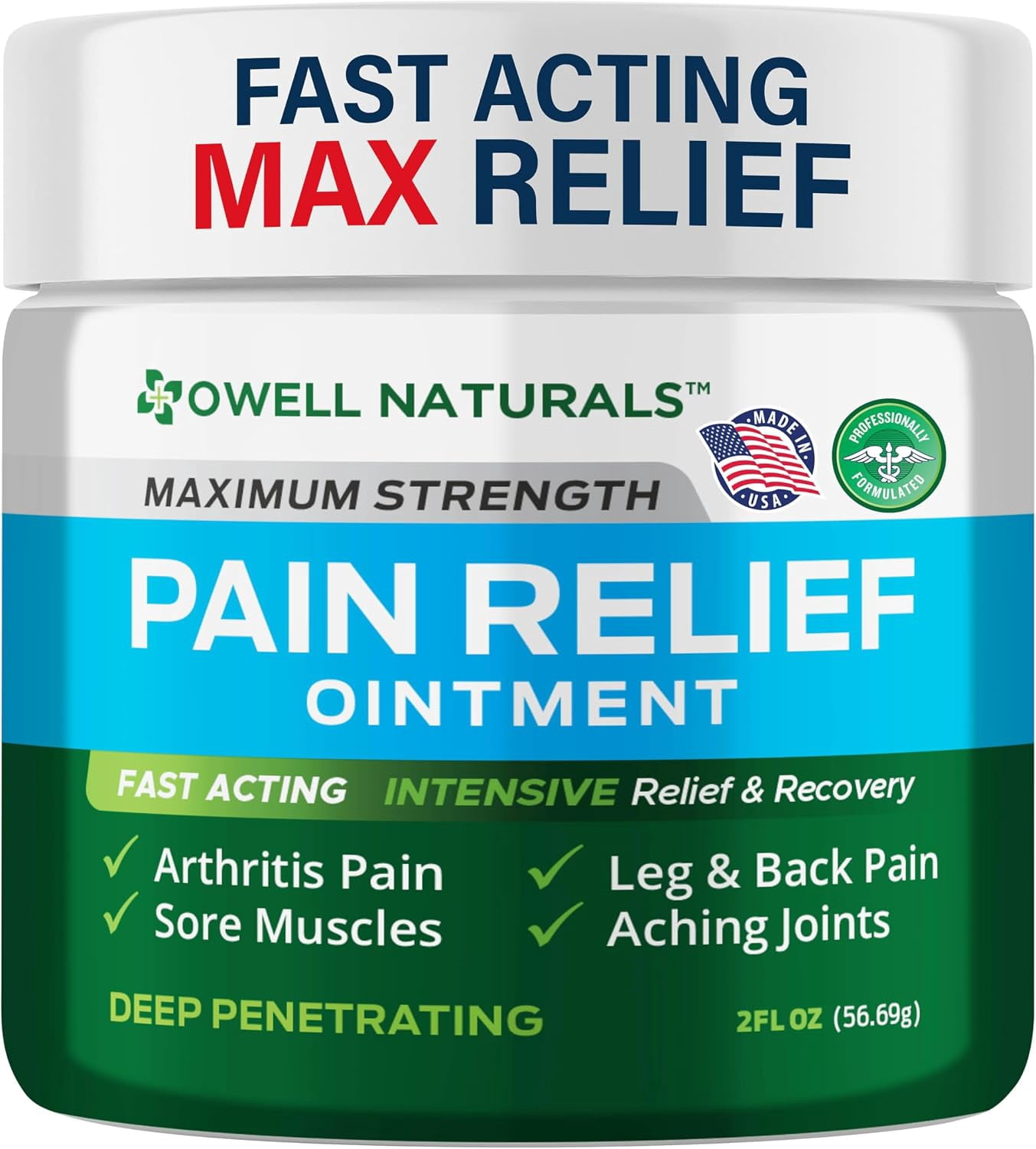 Owell Naturals Deep Penetrating Pain Relief Ointment 2 oz Fast Absorbing Menthol Ointment Non Greasy Body Ointment