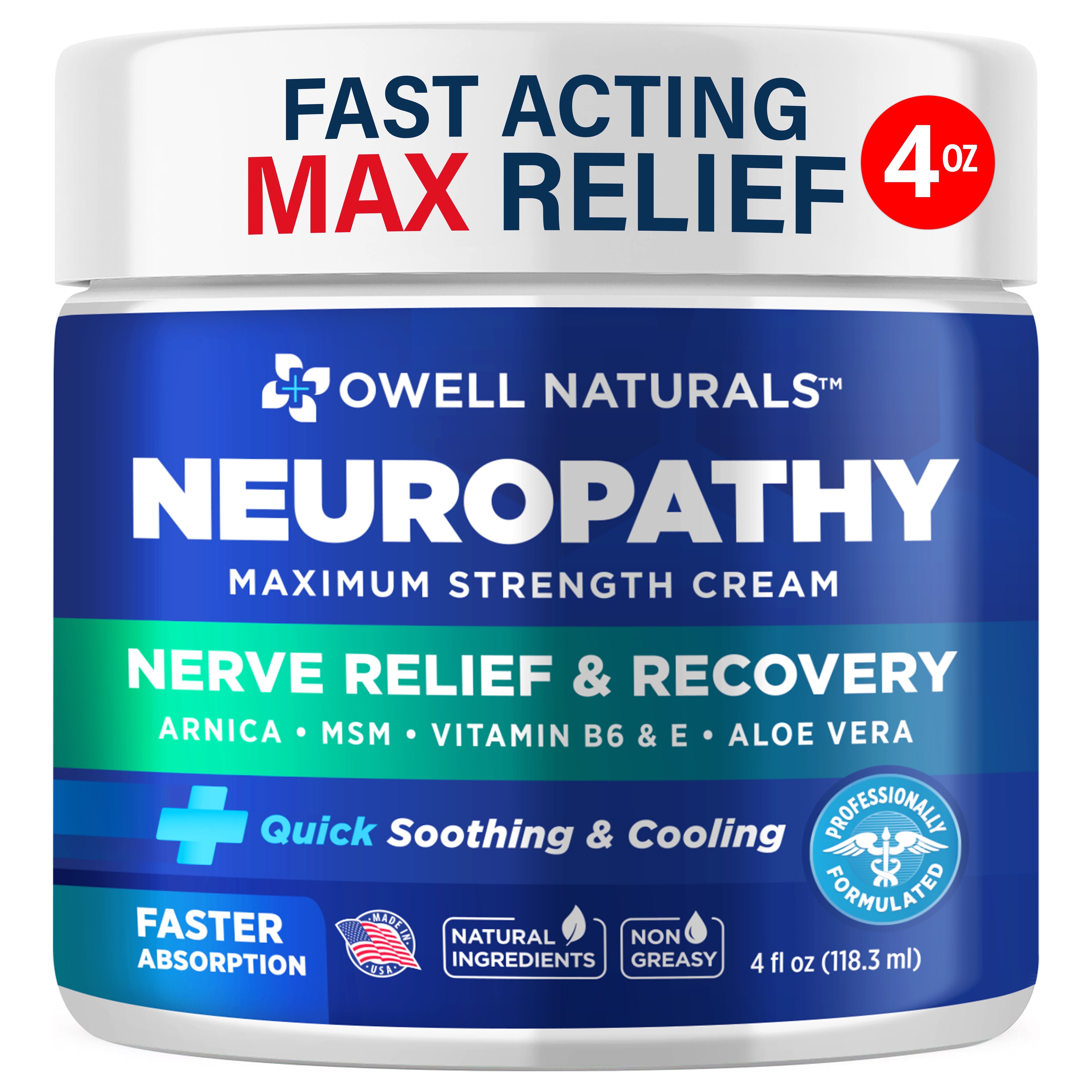 Owell Naturals Neuropathy Nerve Relief Cream, 4 oz, 1 Pack