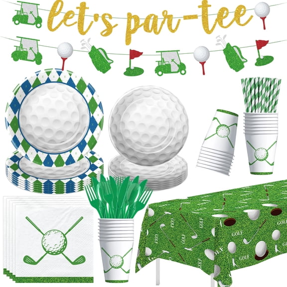 Owelleny Golf Party Decorations, Golf Birthday Party Supplies, Plate, Napkin, Cup, Let's Par-Tee Banner, Tablecloth, Cutlery, Lover Baby Shower 1st 2nd Birthday, Serves 24 Y114