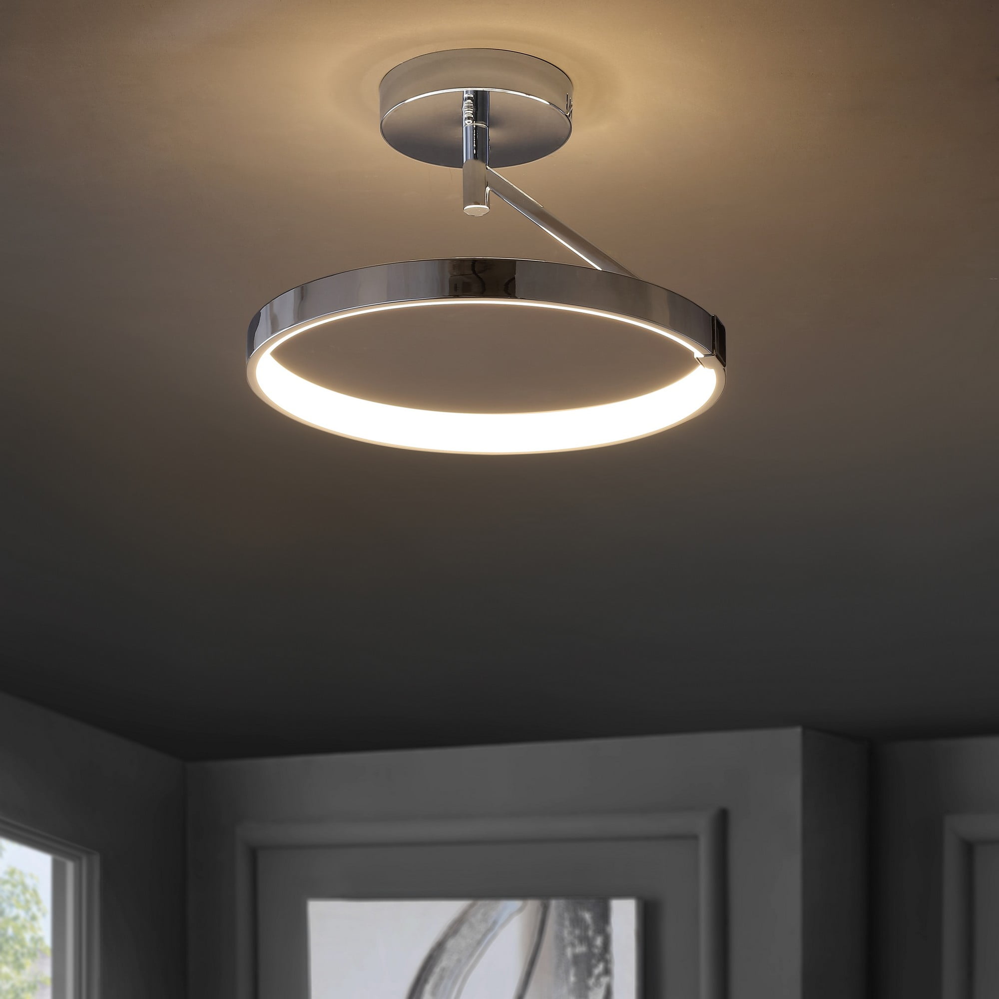 Polished Chrome 17.5" Contemporary LED Flush Mount - White Shade