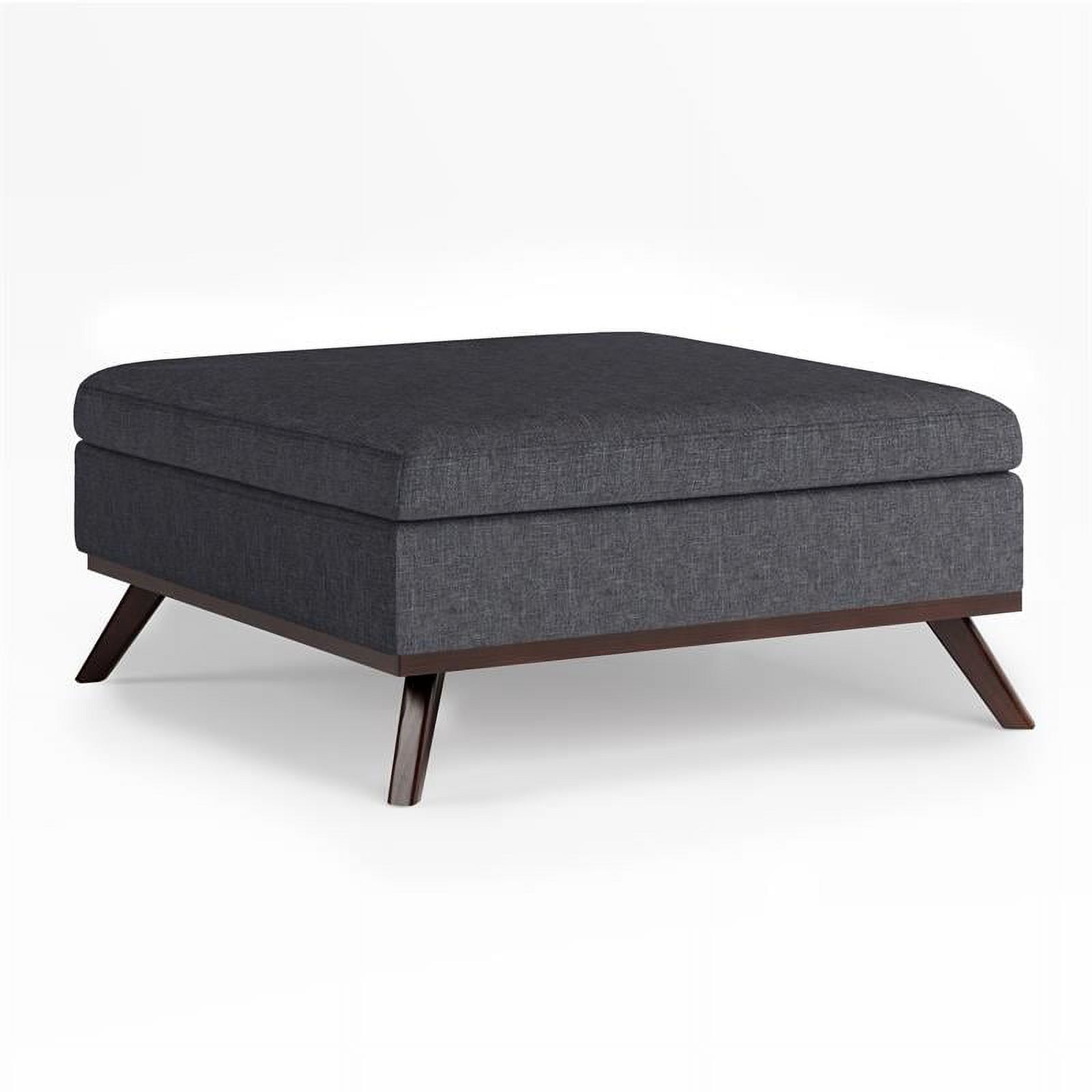 Slate Gray Linen Mid-Century Modern Storage Ottoman