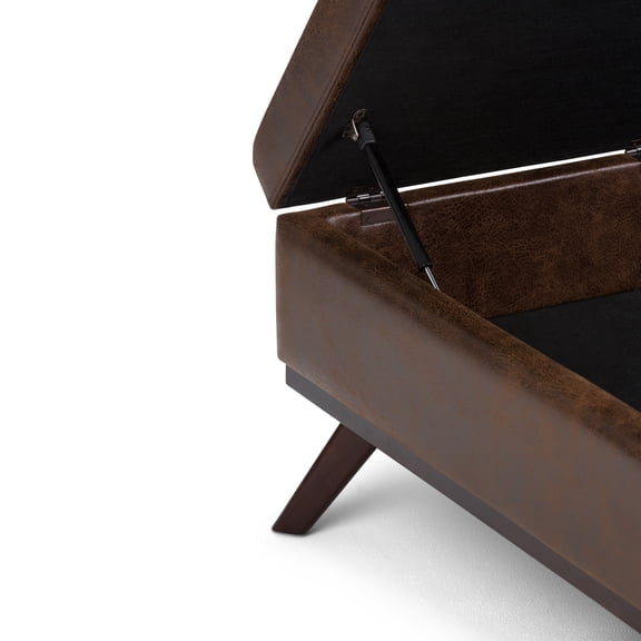 Owen 36 inch Wide Square Coffee Table Storage Ottoman in Distressed Chestnut Brown Vegan Leather