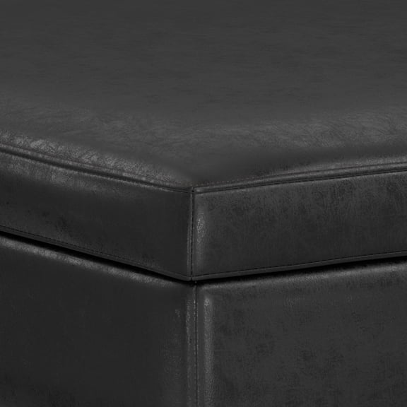 Owen 40 inch Wide XL Square Coffee Table Storage Ottoman in Distressed Black Vegan Leather