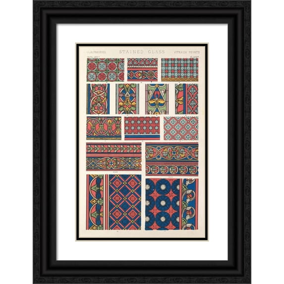 Owen Jones 11x14 Black Ornate Wood Framed Double Matted Museum Art Print Titled: Stained Glass 2 (1856)