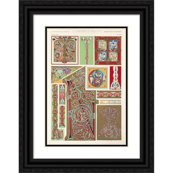 Owen Jones 18x24 Black Ornate Framed Double Matted Museum Art Print Titled: Illuminated Manuscripts No.1 (1856)
