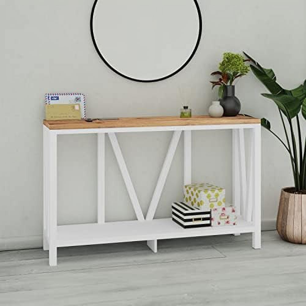 Owen Modern Farmhouse Entryway Console Accent Table in Warm Oak with