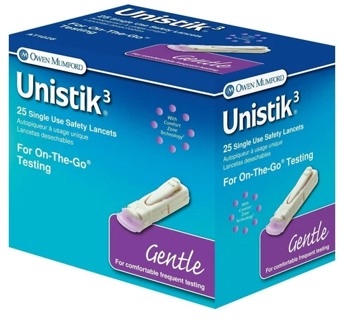 Owen Mumford Unistik Travel Lancets Gentle Fine Suave 30 Gauge 1.5mm 25 Count