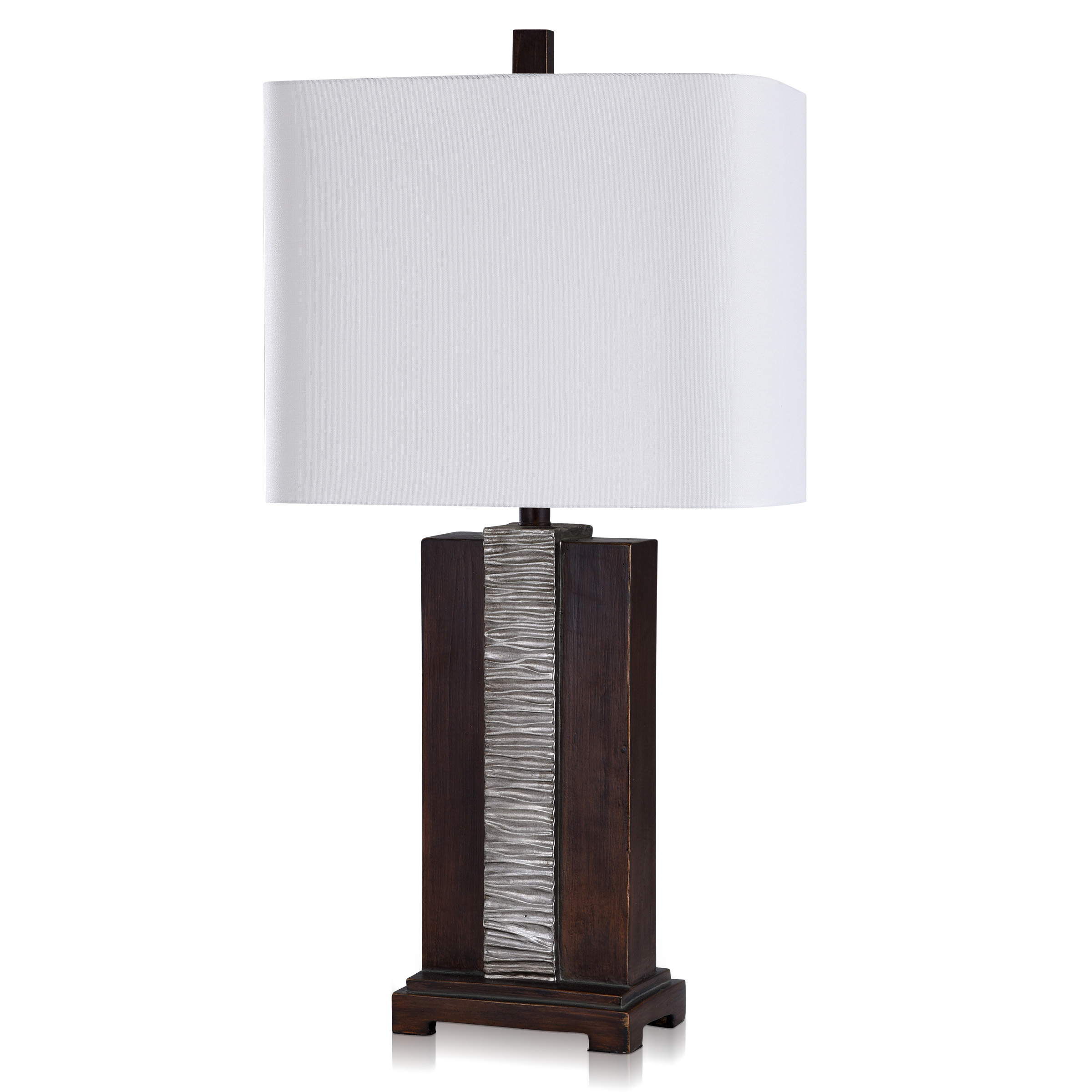 Owen -Transitional Waterfall Resin Table Lamp - Distressed Espresso, Silver Metallic - White Linen Shade - image 1 of 1