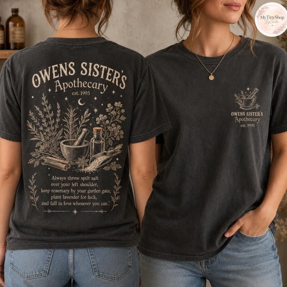 Owens Sisters Magic Apothecary Halloween Shirt, Vintage Witch Herb Botanical Graphic T-Shirt, Cottagecore Spooky Season Top