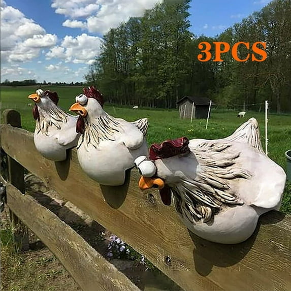 Owill-home 3PCS Resin Chicken Yard Art Sculptures, Cartoon Garden Statues, Handmade Decor