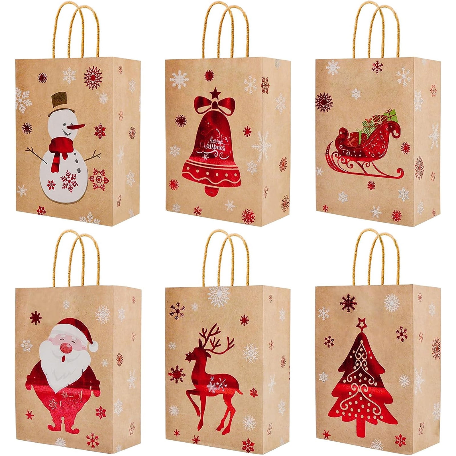 Owis 24 Pack Christmas Kraft Gift Bags with Handle, Holiday Goodie Bags