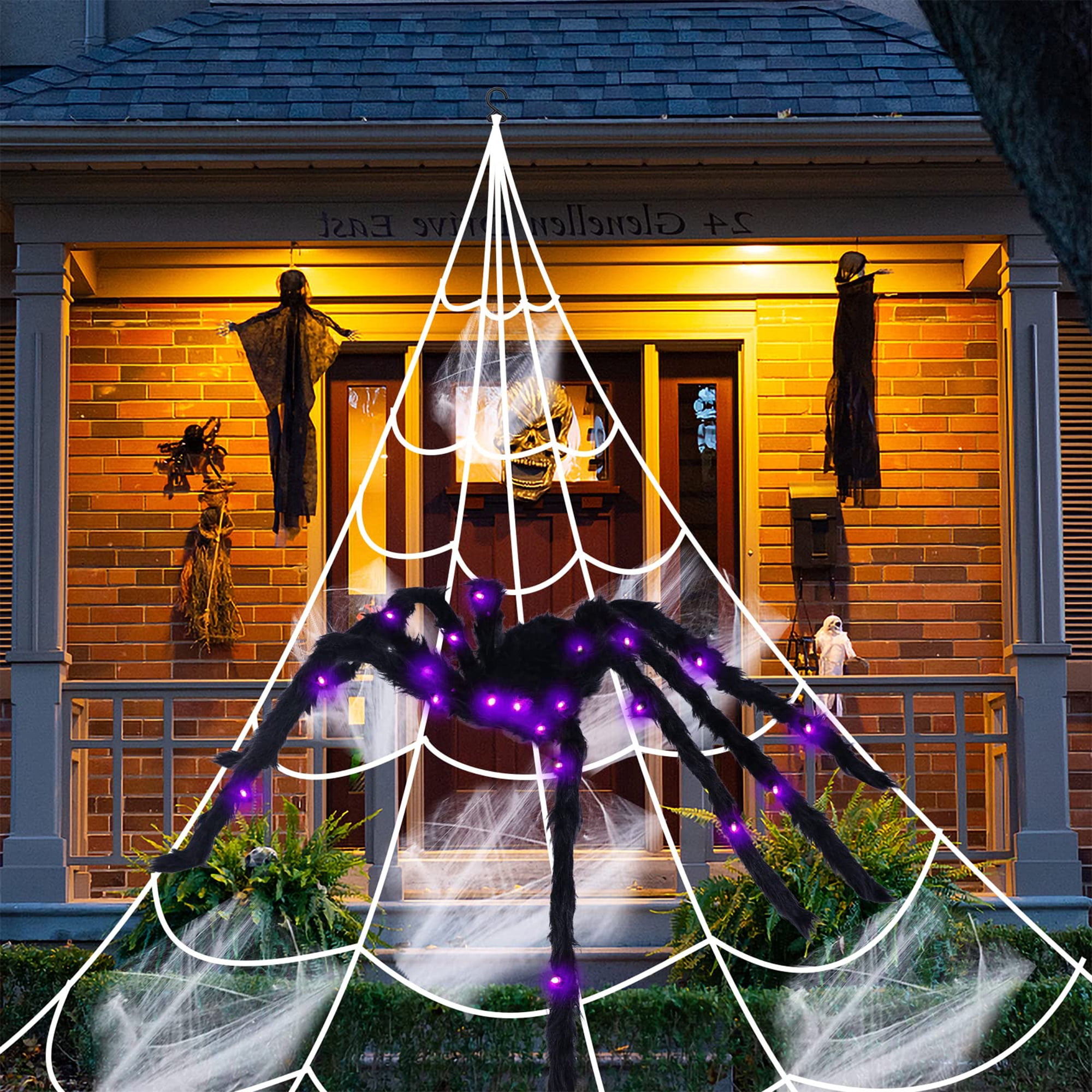 Owis Halloween 16ft Spider Web Outdoor Decorations, 50'' Light-up Giant ...
