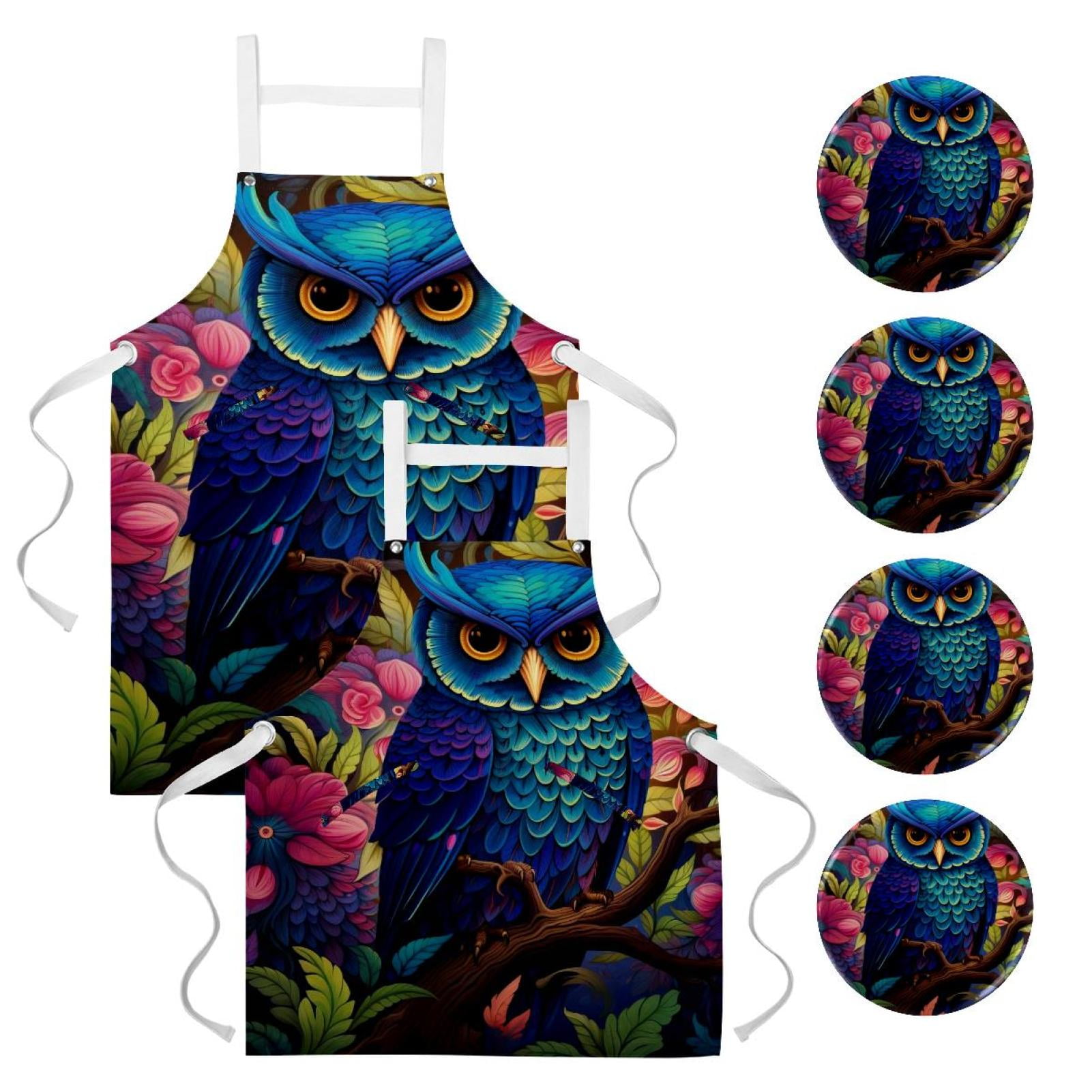 Owl 2 Pack Waterproof Aprons with Pockets and Badge Pins