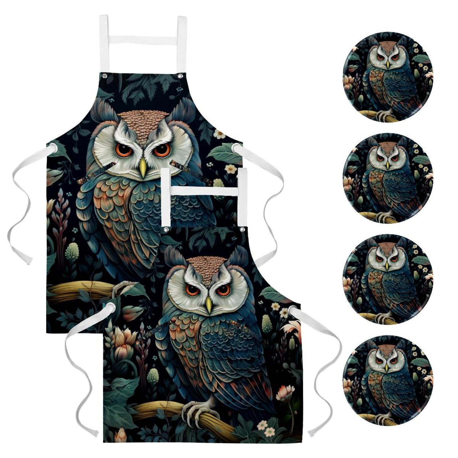 Owl 2 Pack Waterproof Pin Pockets and Badge Cooking Art Apron - Walmart.com