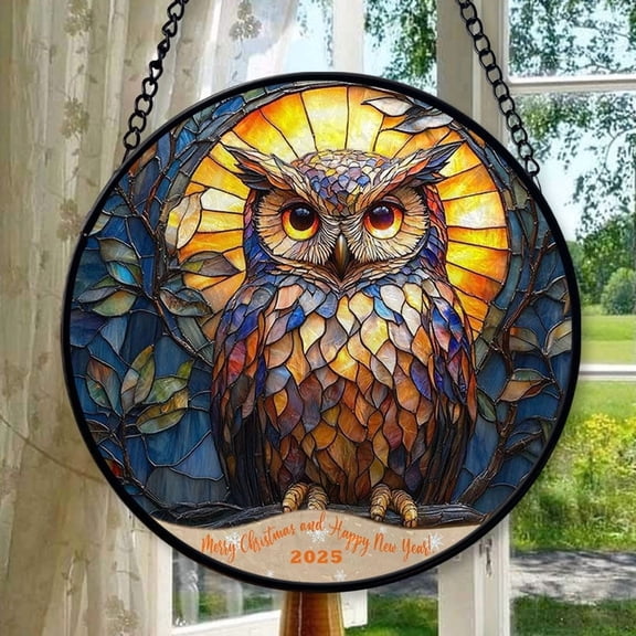 Owl 25 Stained Glass Suncatcher Ornament, Xmas Hanging Ornament, Mother’S Day Ornament, Valentine Ornament Gift, Celebration Hanging Decor, Keepsake 2025