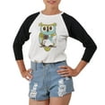 thumbnail image 1 of Owl -3 Printed 100% Cotton Elbow Sleeves Raglan T-Shirt WTS_03 M, 1 of 1