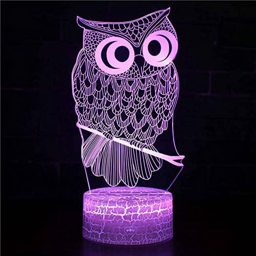 Owl 3D Night Light 16 Color Change Lamp Acrylic Flat ABS Base USB Charger Home Decoration Toy Brithday Kid Children Gift